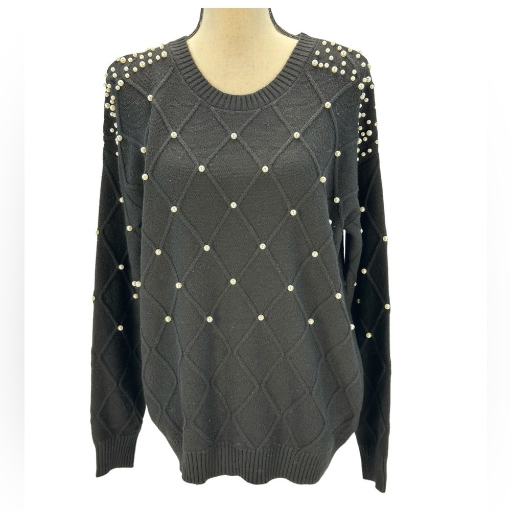 Studio by JPR Long Sleeve Beaded Enhanced Long Sleeve Crew Neck Sweater - Black